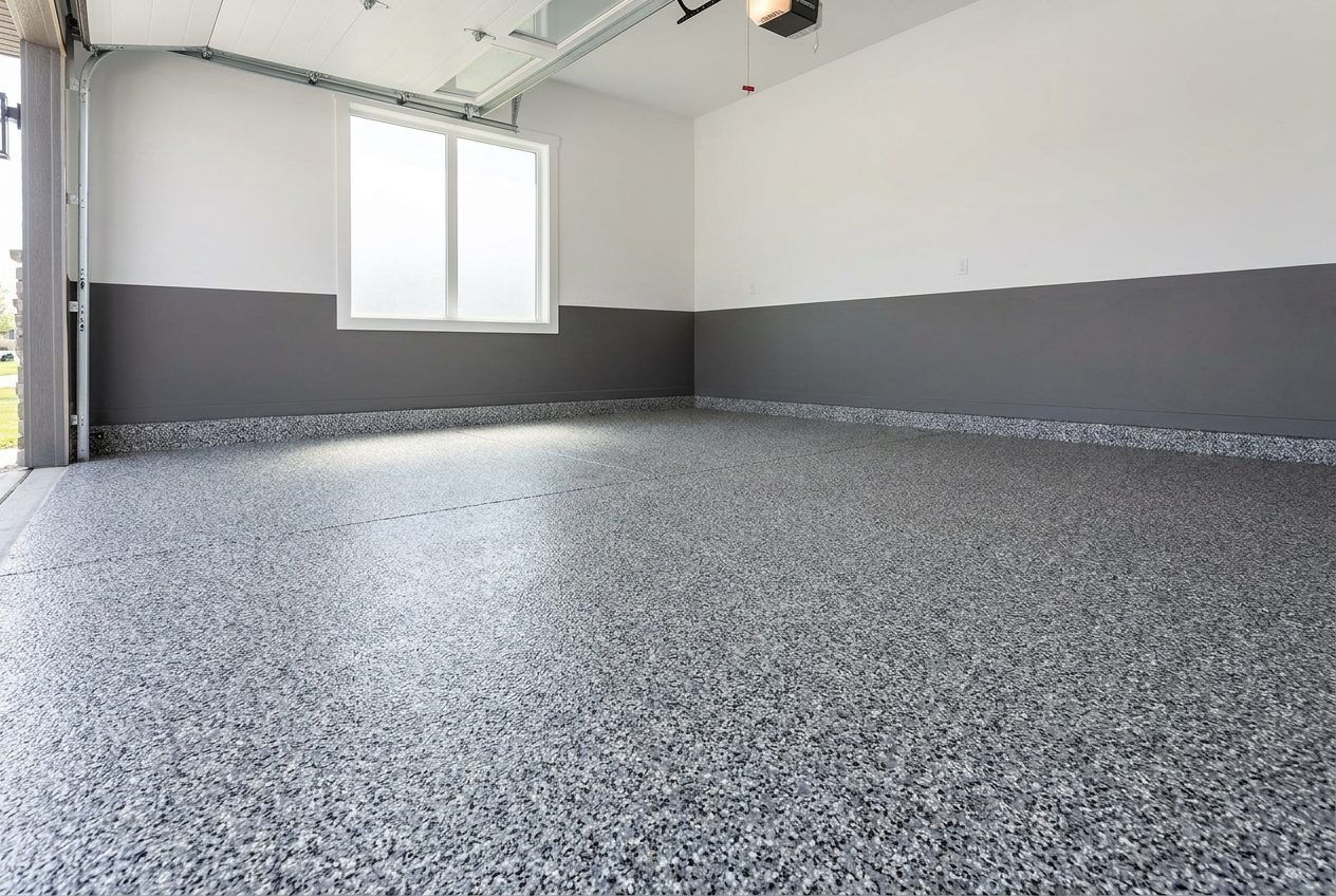 Decorative flake-chip floor finish with a textured surface